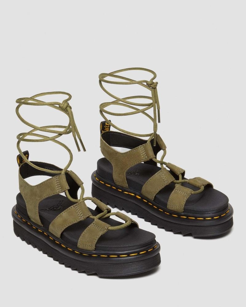 Dr Doc Martens Nartilla Tumbled Nubuck Cuero Gladiator Sandals (Tumbled Nubuck) Verde Oliva | VK03-V1FM