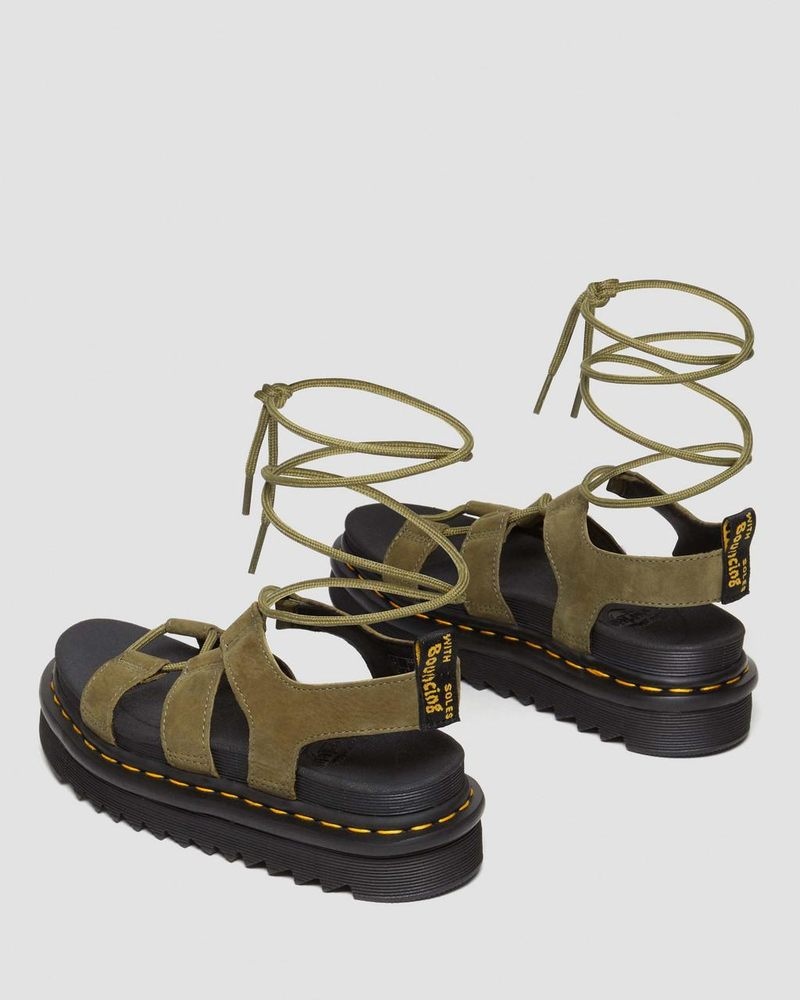 Dr Doc Martens Nartilla Tumbled Nubuck Cuero Gladiator Sandals (Tumbled Nubuck) Verde Oliva | VK03-V1FM