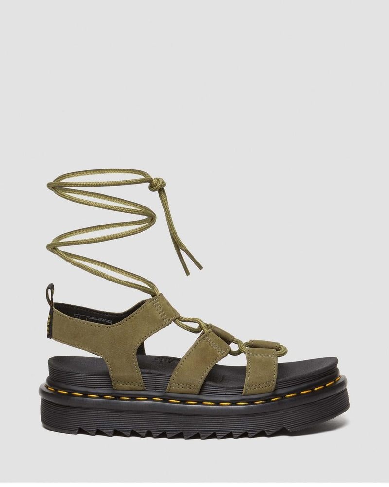 Dr Doc Martens Nartilla Tumbled Nubuck Cuero Gladiator Sandals (Tumbled Nubuck) Verde Oliva | VK03-V1FM