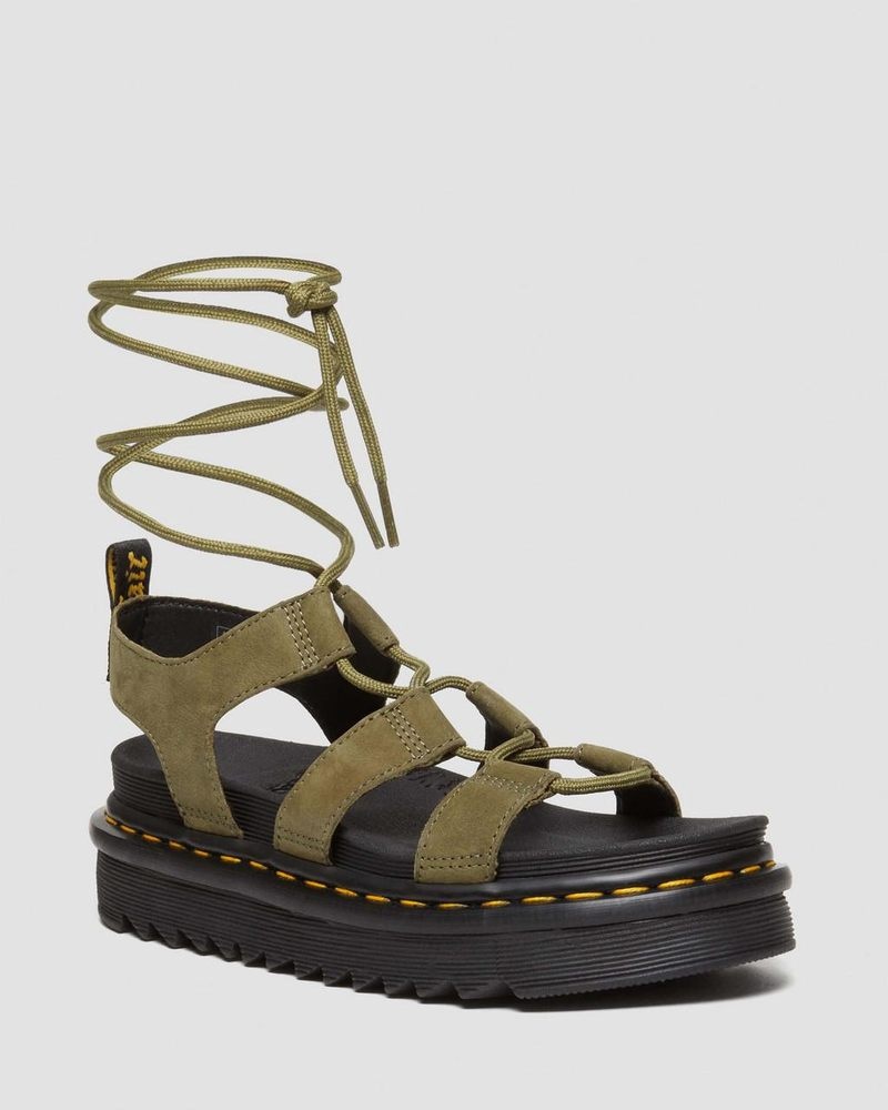 Dr Doc Martens Nartilla Tumbled Nubuck Cuero Gladiator Sandals (Tumbled Nubuck) Verde Oliva | VK03-V1FM