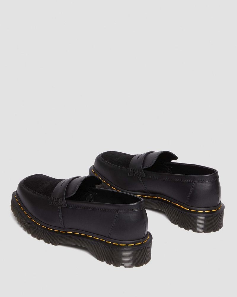 Dr Doc Martens Penton Bex Square Puntera Hair-On & Cuero Loafers (Lucido + Hair On) Negros | KS31-H8TM