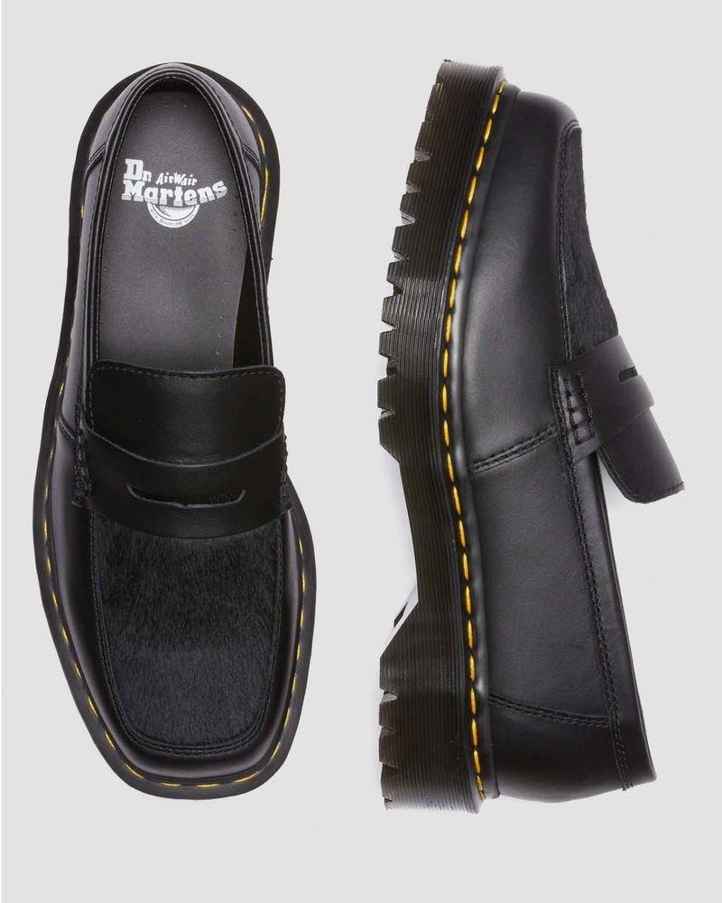 Dr Doc Martens Penton Bex Square Puntera Hair-On & Cuero Loafers (Lucido + Hair On) Negros | KS31-H8TM