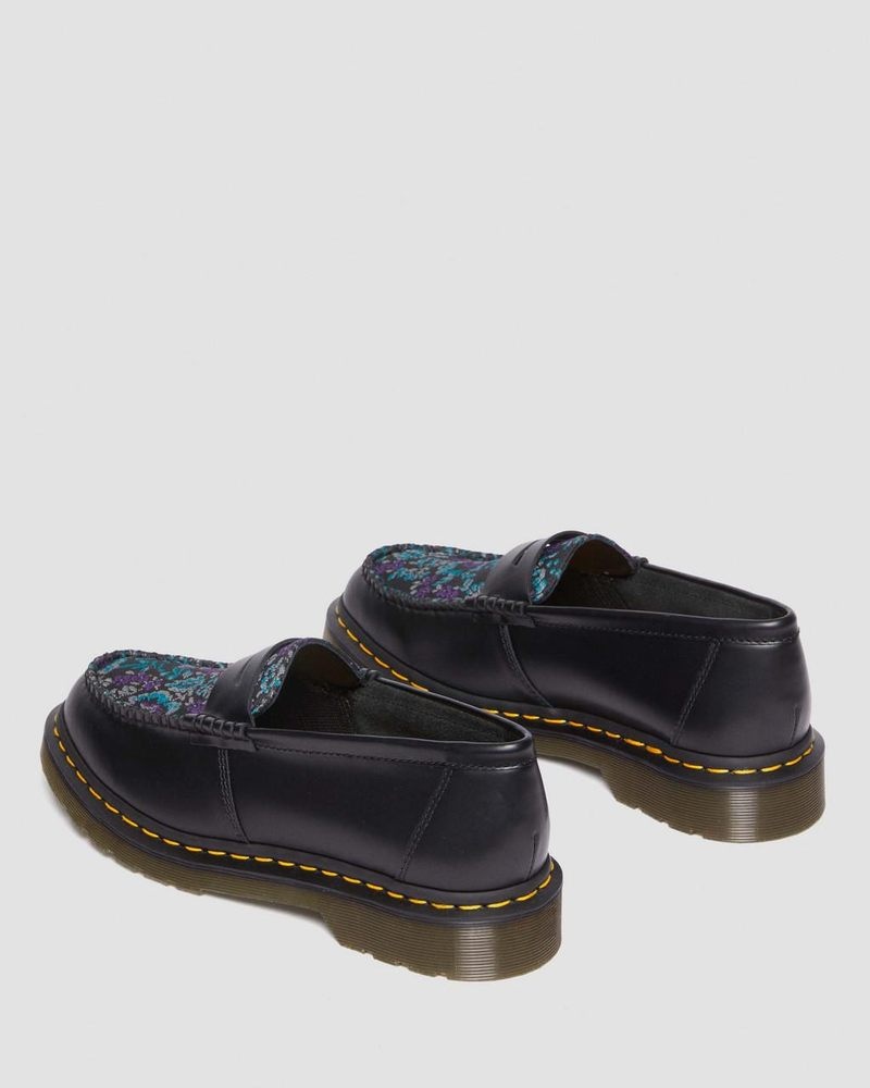 Dr Doc Martens Penton Floral Jacquard Loafers Negros | XU07-J1IQ