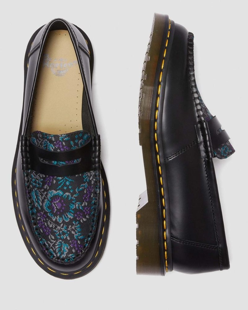 Dr Doc Martens Penton Floral Jacquard Loafers Negros | XU07-J1IQ