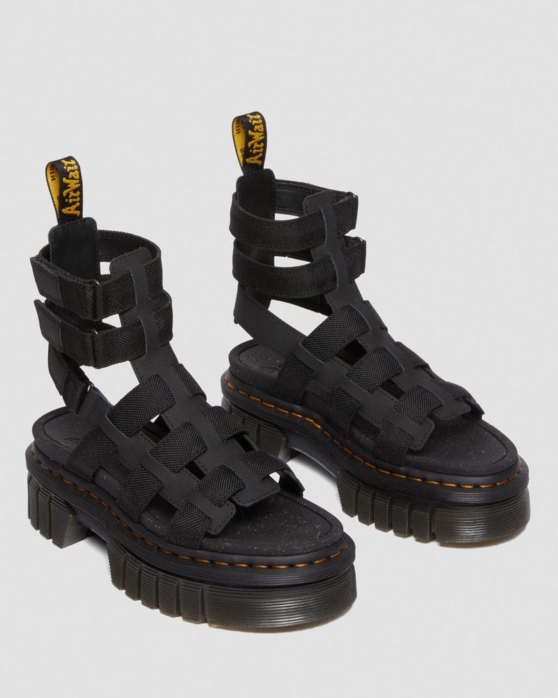 Dr Doc Martens Ricki Cuero Plataforma Gladiator Sandals (Ajax+Extra Tough 50/50) Negros | OD09-N0GC