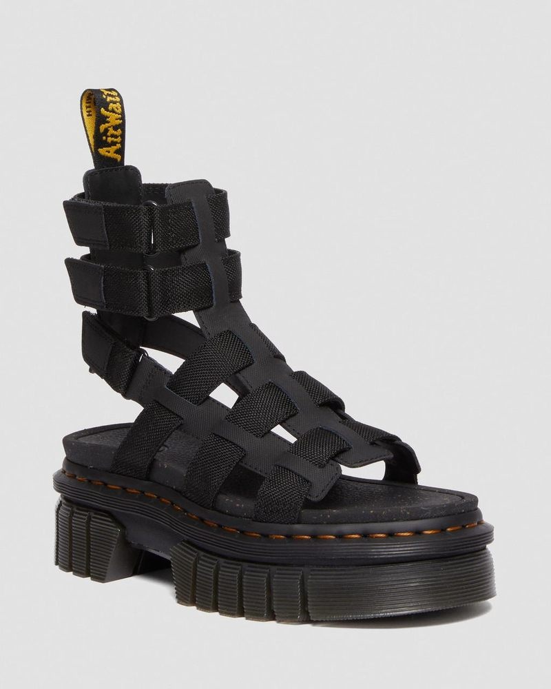 Dr Doc Martens Ricki Cuero Plataforma Gladiator Sandals (Ajax+Extra Tough 50/50) Negros | OD09-N0GC