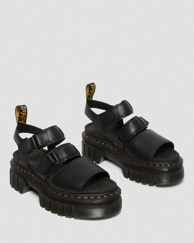 Dr Doc Martens Ricki Nappa Lux Cuero 3-Correa Plataforma Sandals (Nappa Lux) Negros | VV24-J3HN