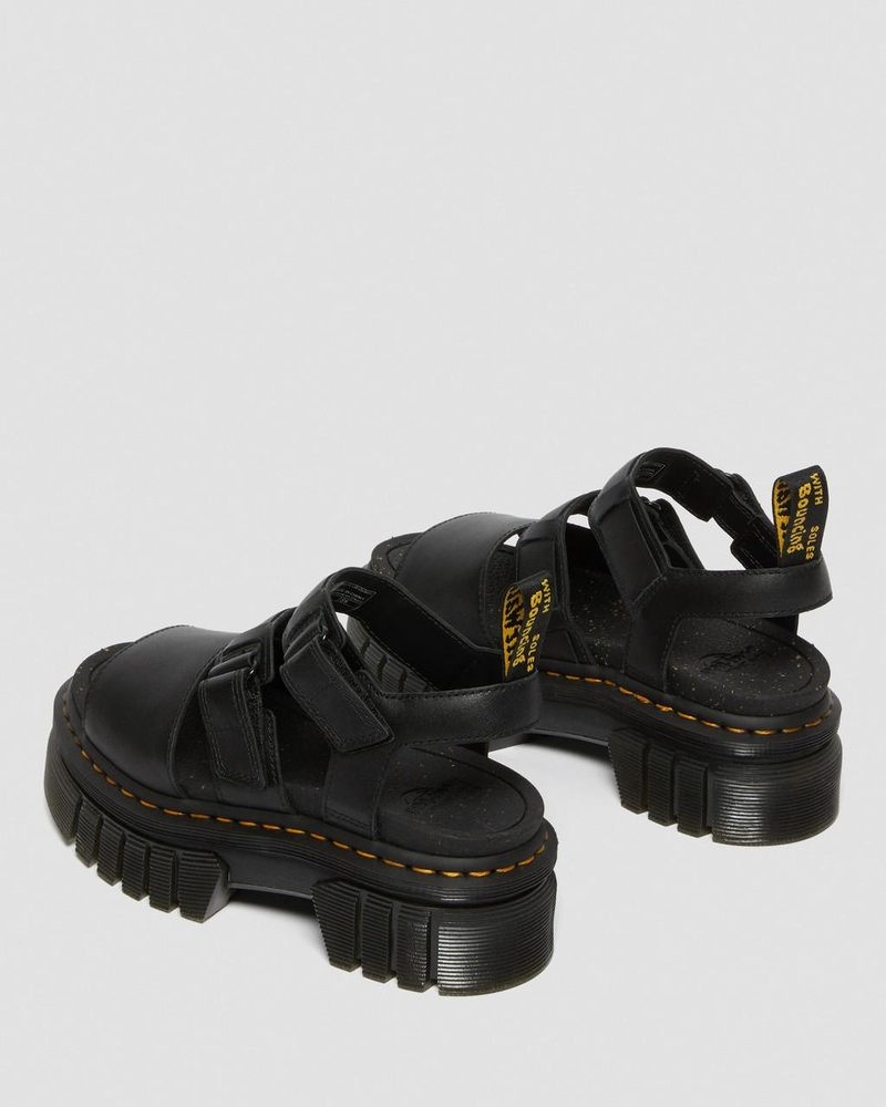 Dr Doc Martens Ricki Nappa Lux Cuero 3-Correa Plataforma Sandals (Nappa Lux) Negros | VV24-J3HN