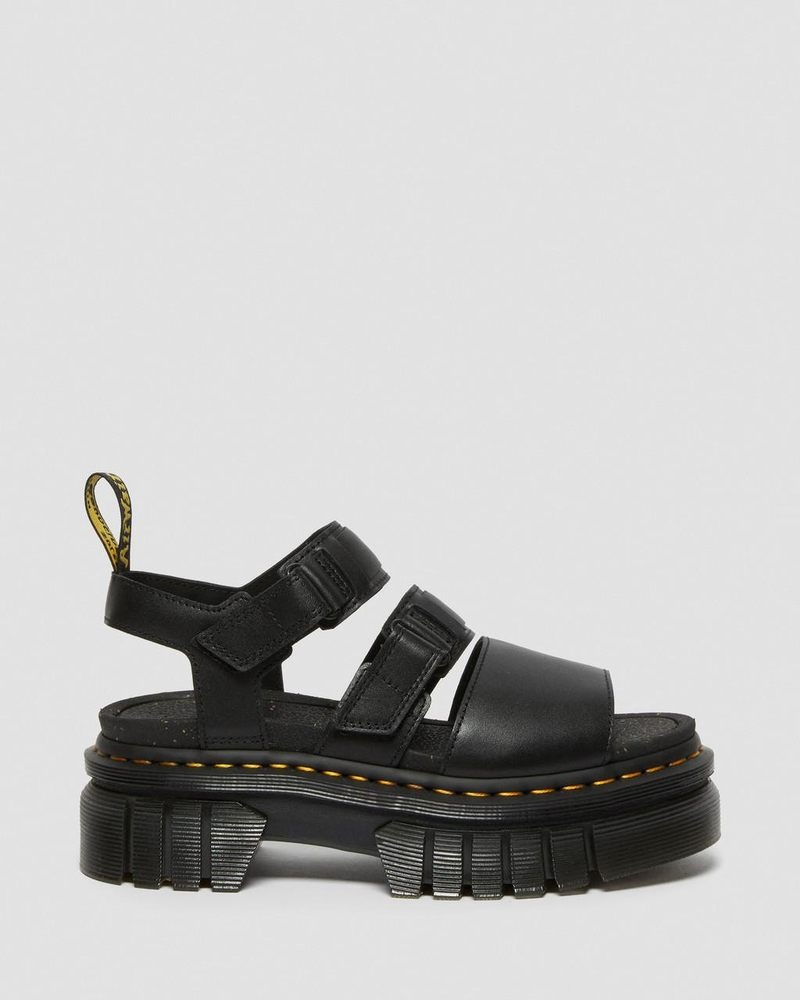 Dr Doc Martens Ricki Nappa Lux Cuero 3-Correa Plataforma Sandals (Nappa Lux) Negros | VV24-J3HN