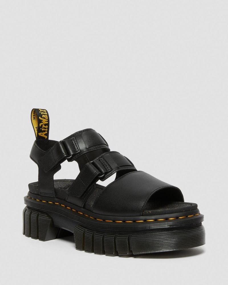 Dr Doc Martens Ricki Nappa Lux Cuero 3-Correa Plataforma Sandals (Nappa Lux) Negros | VV24-J3HN