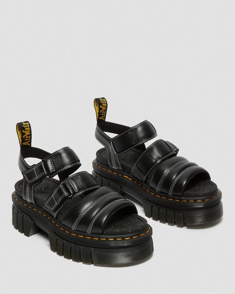 Dr Doc Martens Ricki Nappa Lux Cuero 3-Correa Sandals (Nappa Lux) Negros | QR19-X5ID