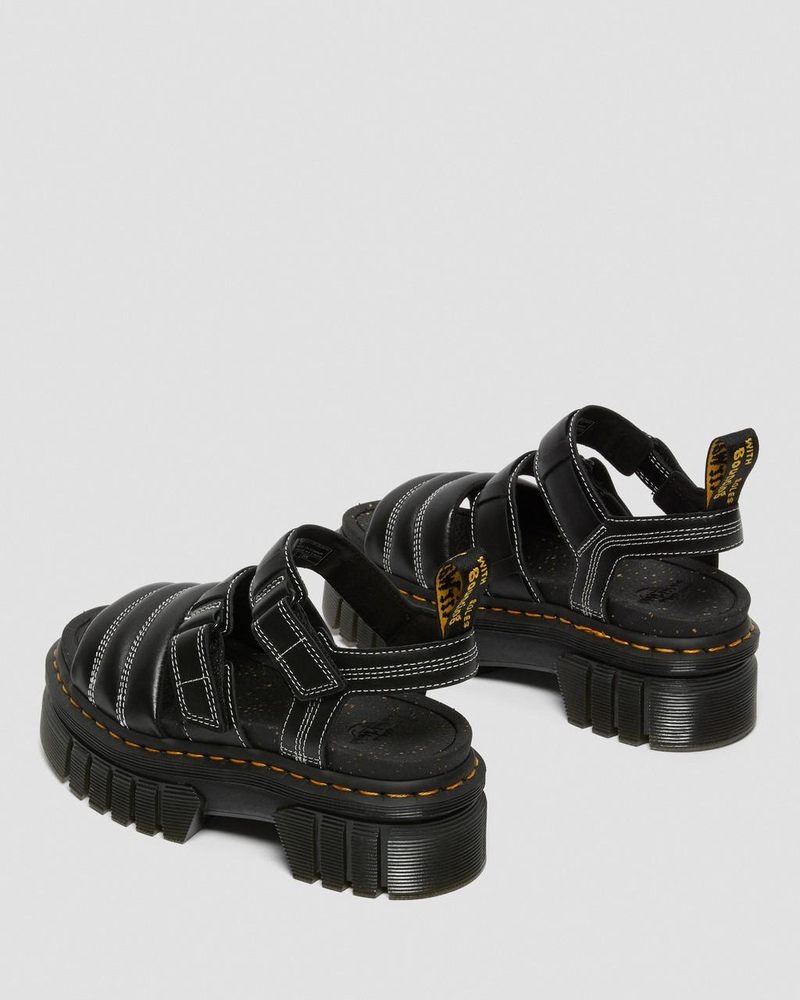 Dr Doc Martens Ricki Nappa Lux Cuero 3-Correa Sandals (Nappa Lux) Negros | QR19-X5ID