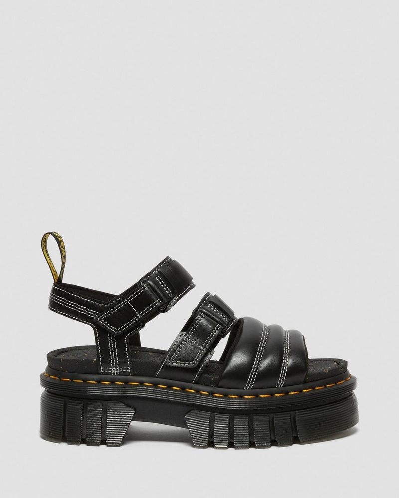 Dr Doc Martens Ricki Nappa Lux Cuero 3-Correa Sandals (Nappa Lux) Negros | QR19-X5ID