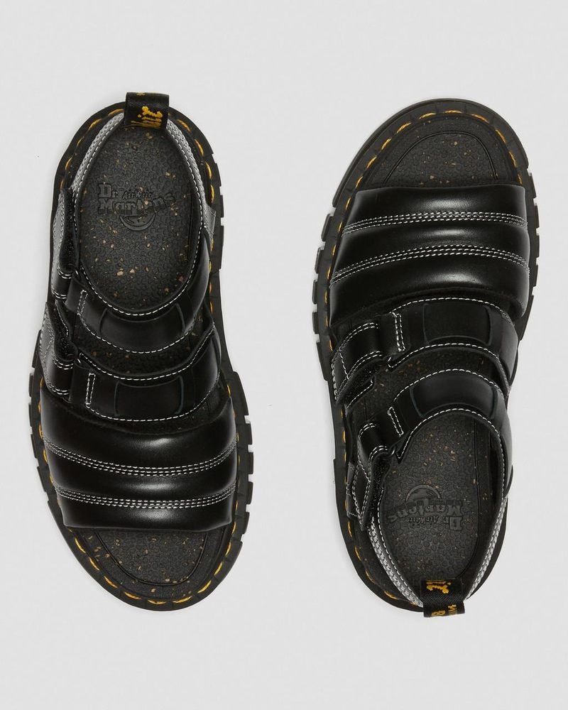 Dr Doc Martens Ricki Nappa Lux Cuero 3-Correa Sandals (Nappa Lux) Negros | QR19-X5ID