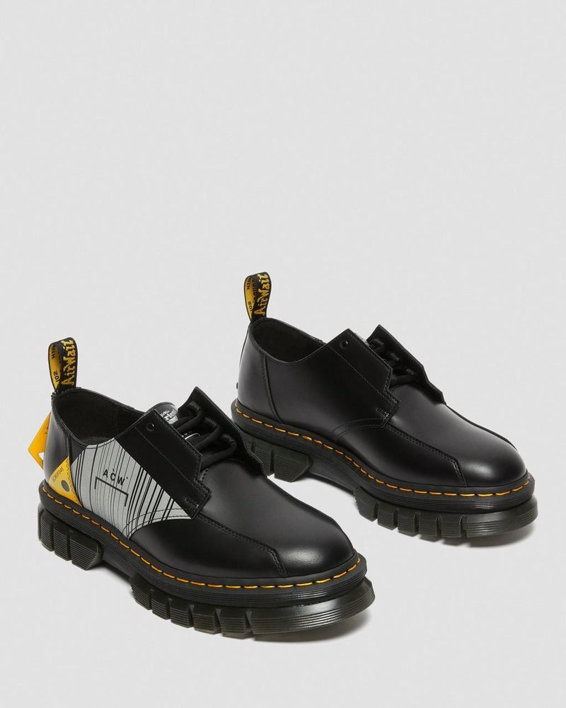 Dr Doc Martens Rikard A-Cold-Wall* Cuero Plataforma Shoes (Smooth Cuero) Negros | JY44-T9MU