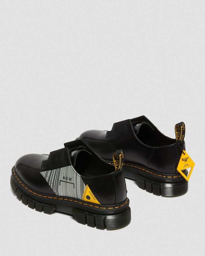 Dr Doc Martens Rikard A-Cold-Wall* Cuero Plataforma Shoes (Smooth Cuero) Negros | JY44-T9MU