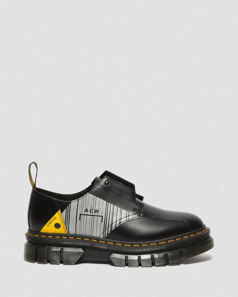 Dr Doc Martens Rikard A-Cold-Wall* Cuero Plataforma Shoes (Smooth Cuero) Negros | JY44-T9MU