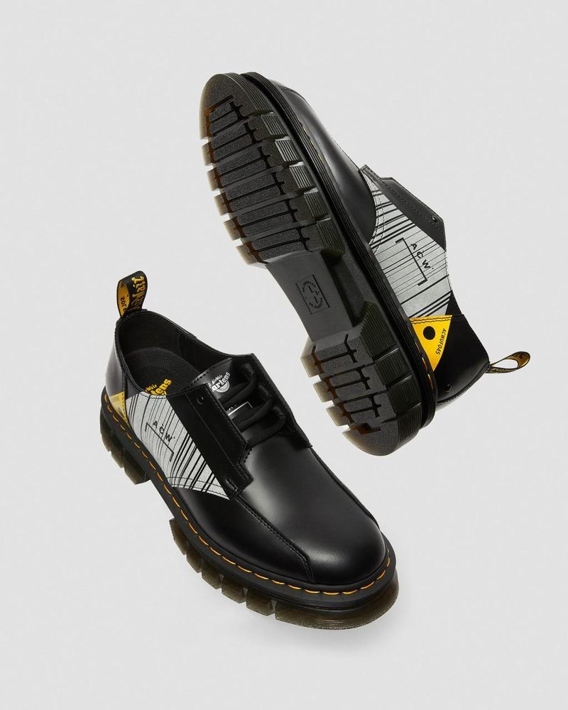 Dr Doc Martens Rikard A-Cold-Wall* Cuero Plataforma Shoes (Smooth Cuero) Negros | JY44-T9MU