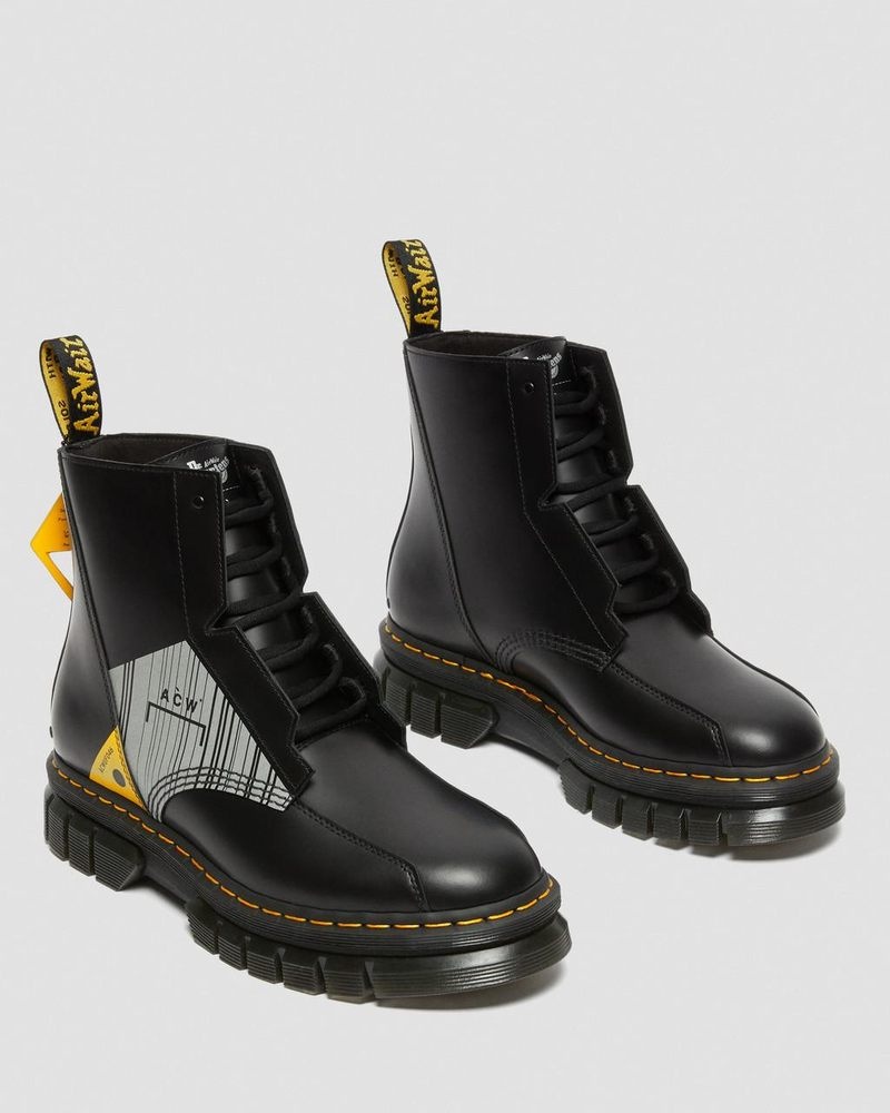 Dr Doc Martens Rikard A-Cold-Wall* Cuero Plataforma Boots (Smooth Cuero) Negros | YA58-T5OX