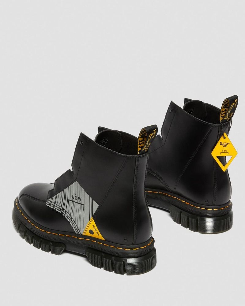 Dr Doc Martens Rikard A-Cold-Wall* Cuero Plataforma Boots (Smooth Cuero) Negros | YA58-T5OX