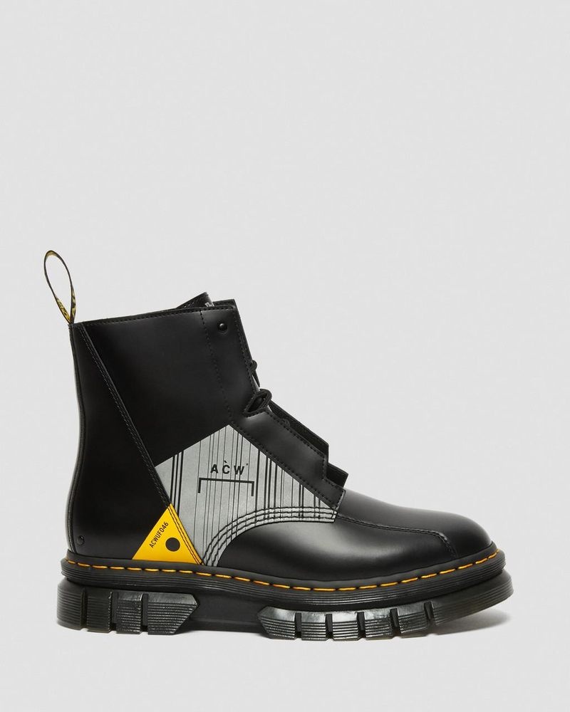 Dr Doc Martens Rikard A-Cold-Wall* Cuero Plataforma Boots (Smooth Cuero) Negros | YA58-T5OX