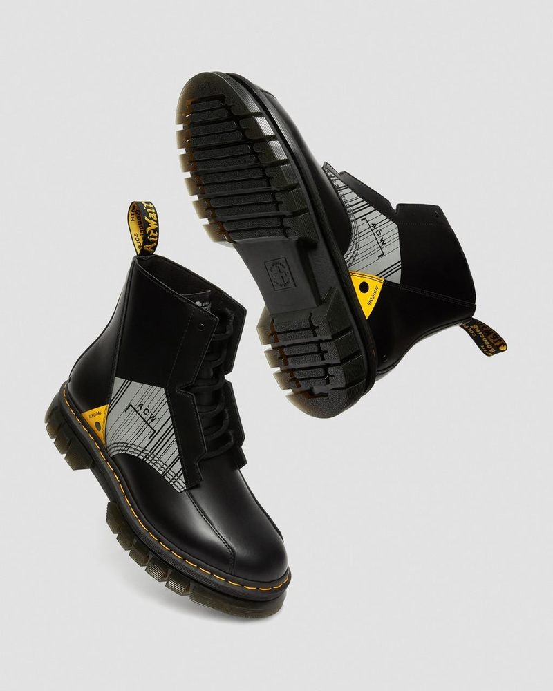 Dr Doc Martens Rikard A-Cold-Wall* Cuero Plataforma Boots (Smooth Cuero) Negros | YA58-T5OX