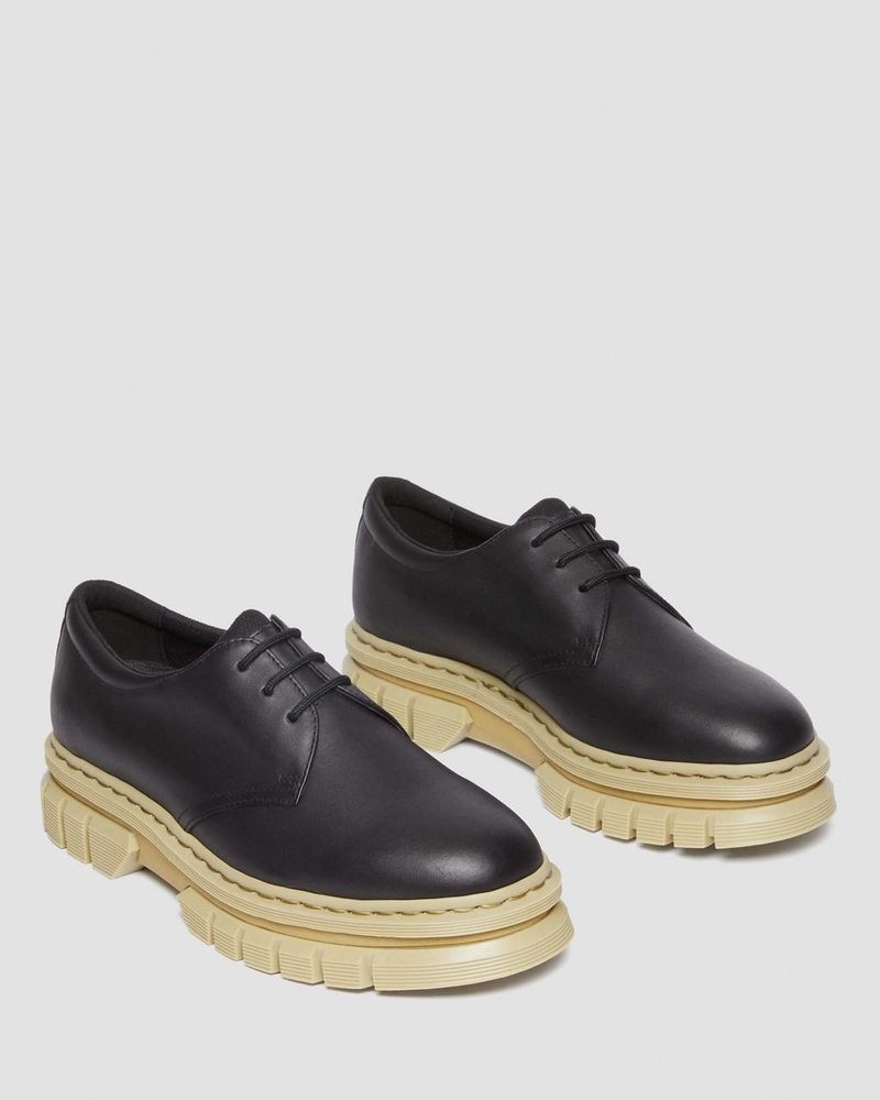 Dr Doc Martens Rikard Contrast Sole Cuero Plataforma Shoes (Polished Lucido) Negros | WW30-C4BB