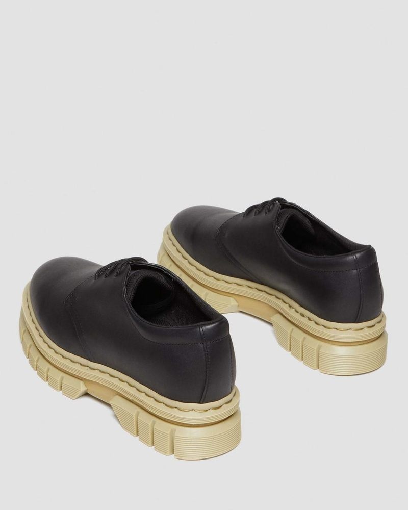 Dr Doc Martens Rikard Contrast Sole Cuero Plataforma Shoes (Polished Lucido) Negros | WW30-C4BB