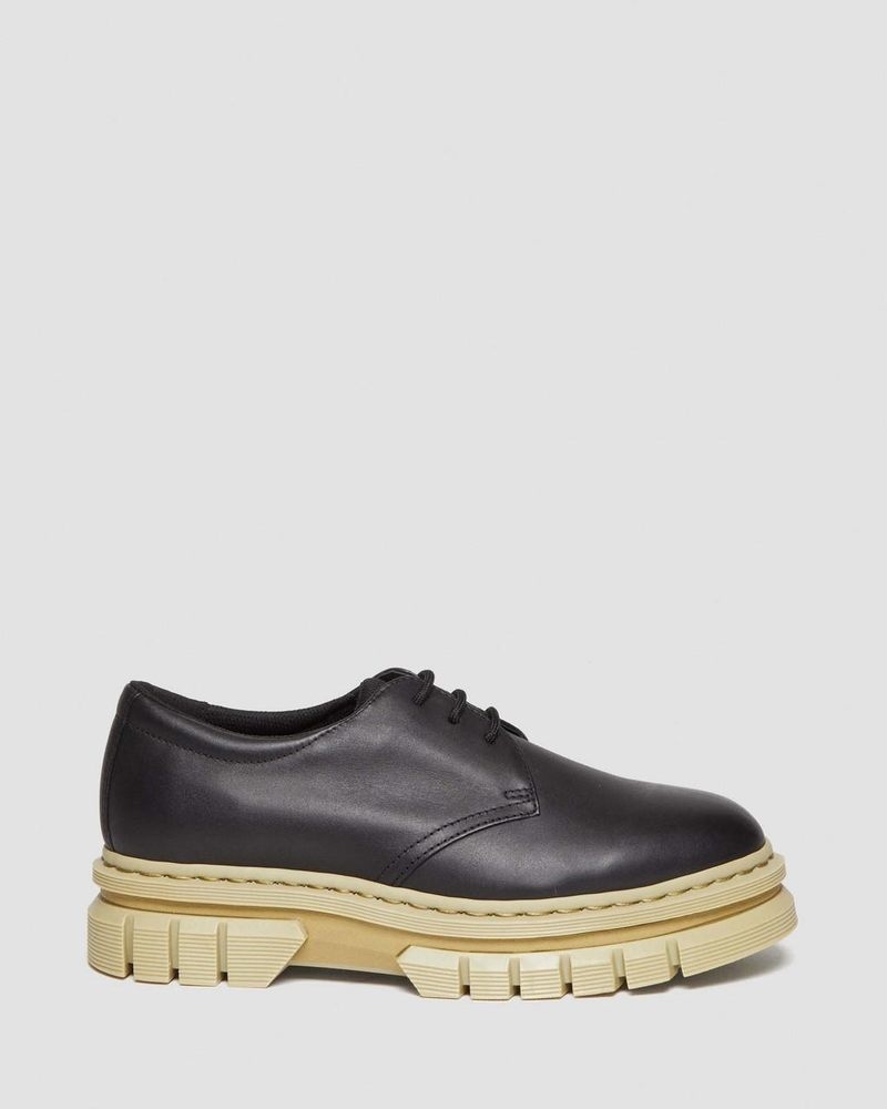 Dr Doc Martens Rikard Contrast Sole Cuero Plataforma Shoes (Polished Lucido) Negros | WW30-C4BB