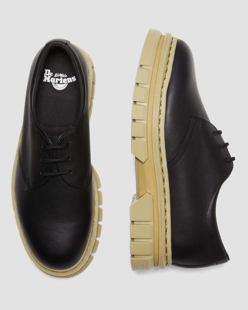 Dr Doc Martens Rikard Contrast Sole Cuero Plataforma Shoes (Polished Lucido) Negros | WW30-C4BB