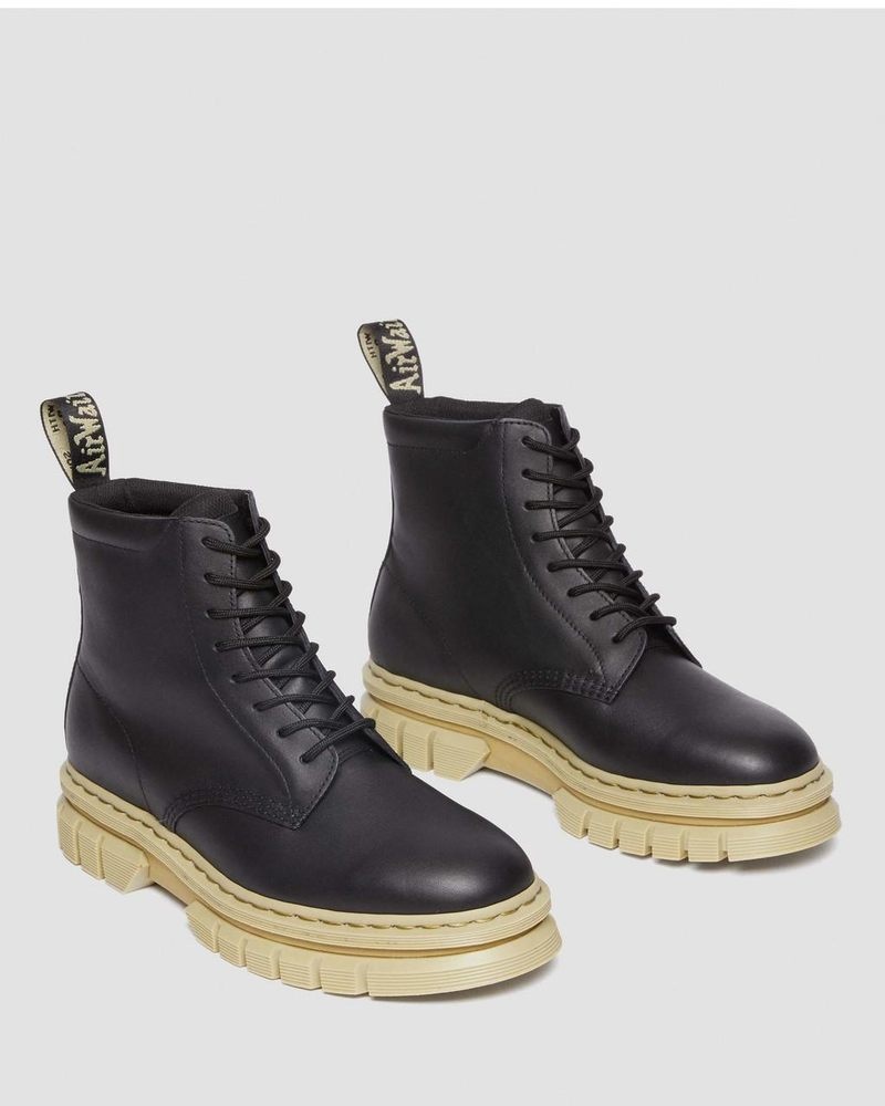 Dr Doc Martens Rikard Contrast Sole Plataforma Encaje Up Boots (Polished Lucido) Negros | NC46-B8EG