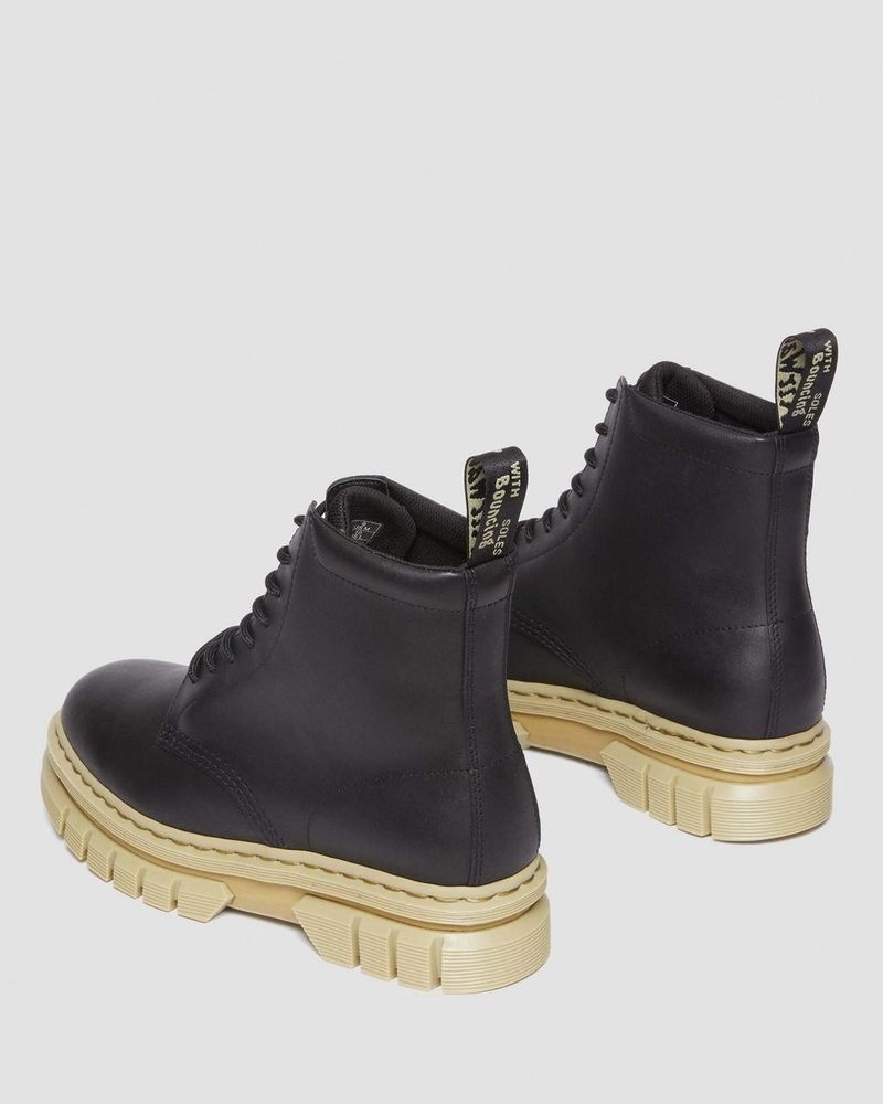 Dr Doc Martens Rikard Contrast Sole Plataforma Encaje Up Boots (Polished Lucido) Negros | NC46-B8EG