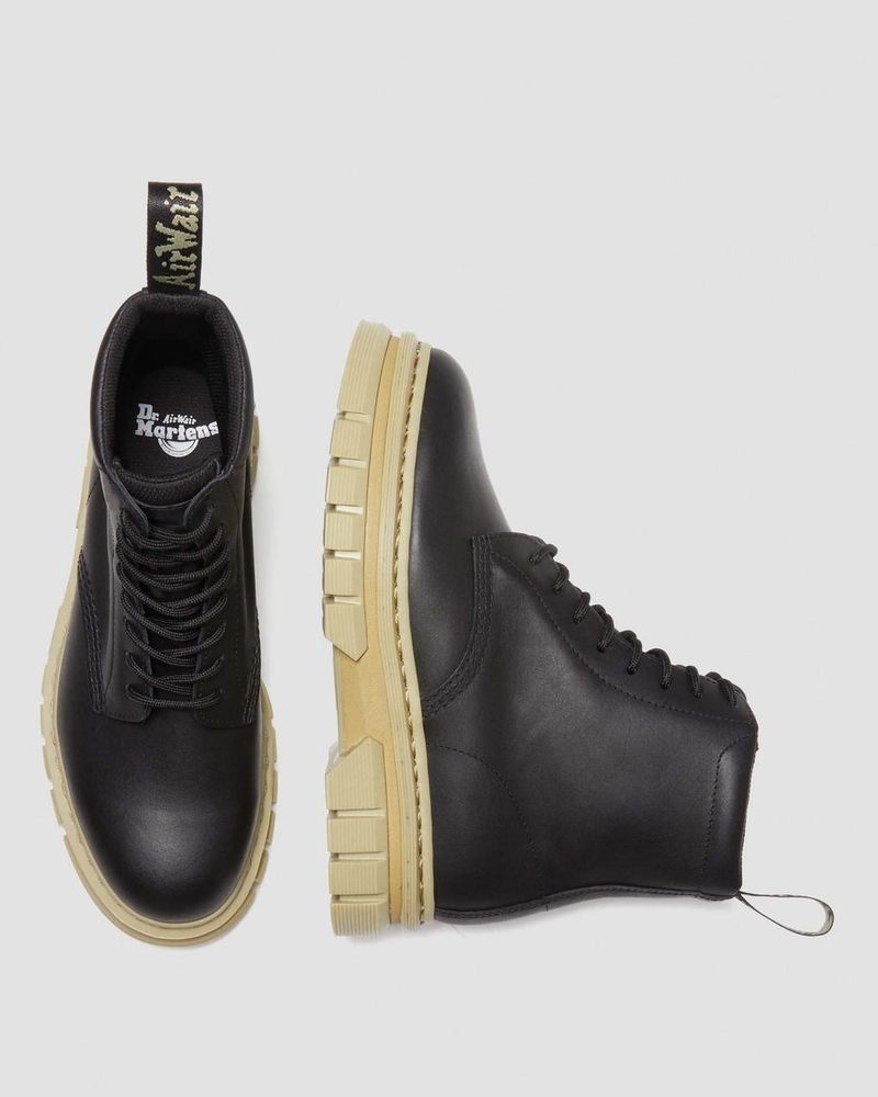 Dr Doc Martens Rikard Contrast Sole Plataforma Encaje Up Boots (Polished Lucido) Negros | NC46-B8EG