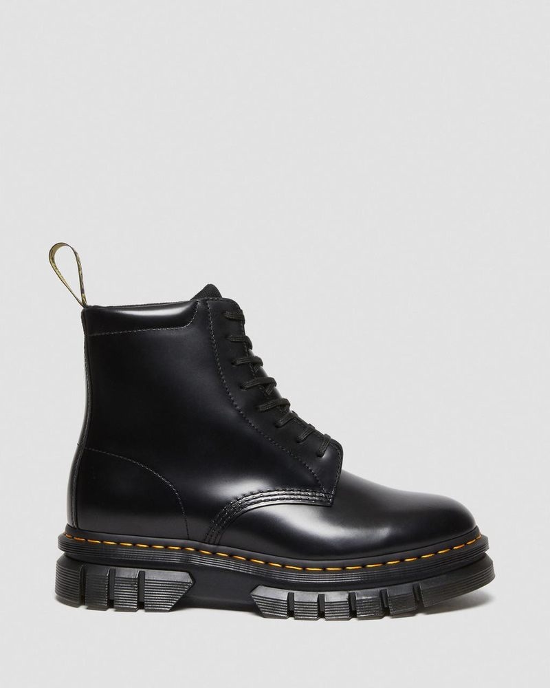 Dr Doc Martens Rikard Smooth Cuero Plataforma Encaje Up Boots (Polished Smooth) Negros | RK30-Y2CH