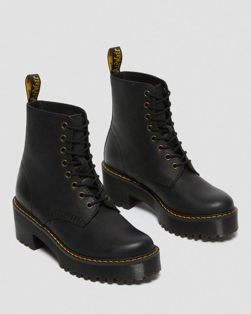 Dr Doc Martens Shriver Hi - Wyoming Cuero Tacón Boots (Burnished Wyoming) Negros | QW40-E6GN