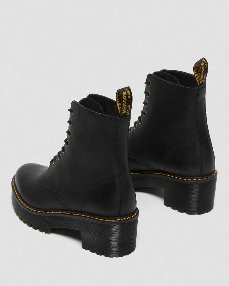 Dr Doc Martens Shriver Hi - Wyoming Cuero Tacón Boots (Burnished Wyoming) Negros | QW40-E6GN