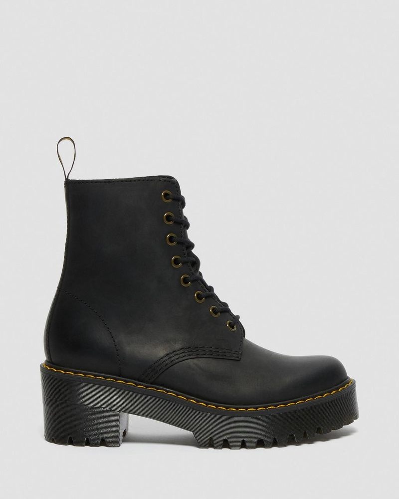 Dr Doc Martens Shriver Hi - Wyoming Cuero Tacón Boots (Burnished Wyoming) Negros | QW40-E6GN