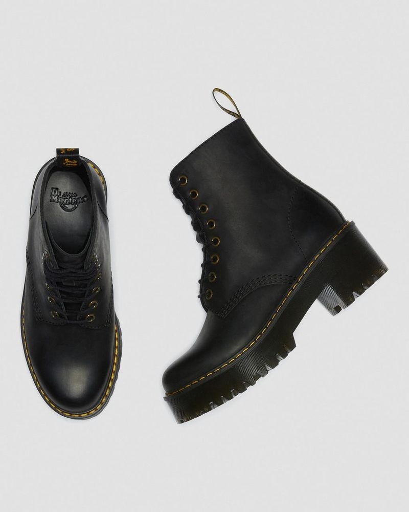 Dr Doc Martens Shriver Hi - Wyoming Cuero Tacón Boots (Burnished Wyoming) Negros | QW40-E6GN