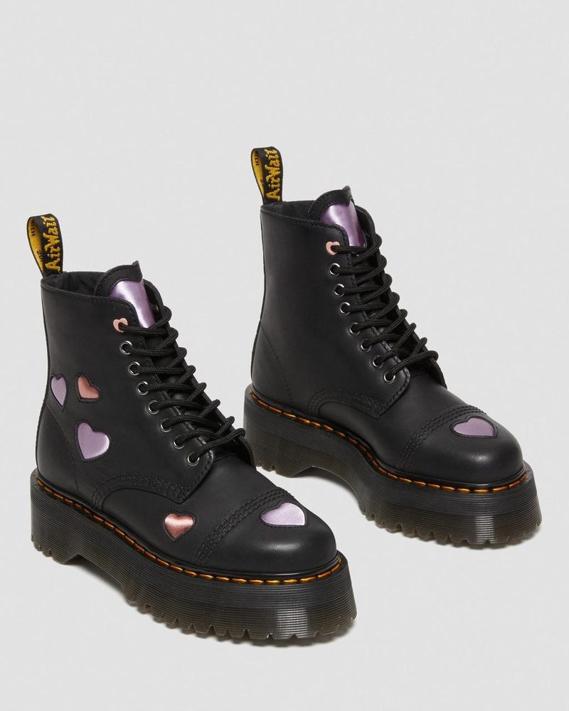 Dr Doc Martens Sinclair Cuero Heart Plataforma Boots (Lapstone+Satin Lux) Negros | IY89-U0FP