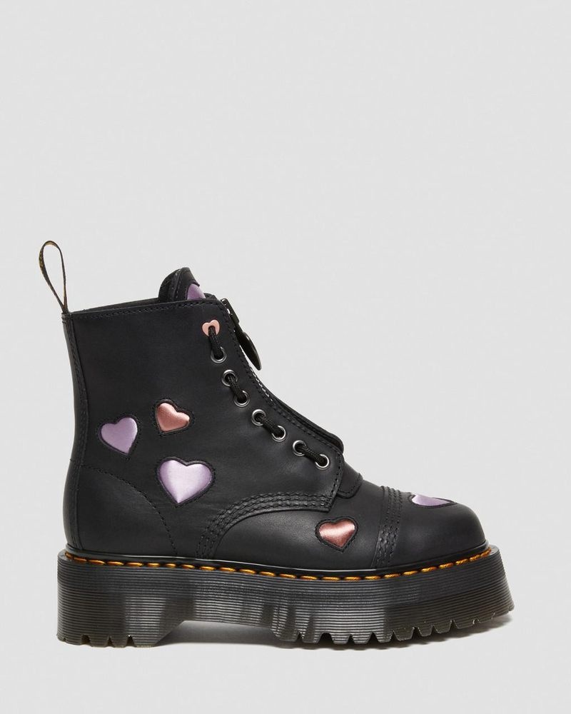 Dr Doc Martens Sinclair Cuero Heart Plataforma Boots (Lapstone+Satin Lux) Negros | IY89-U0FP