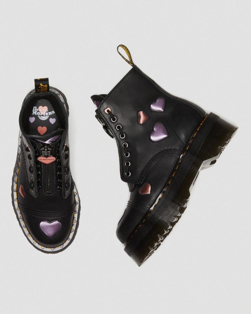 Dr Doc Martens Sinclair Cuero Heart Plataforma Boots (Lapstone+Satin Lux) Negros | IY89-U0FP