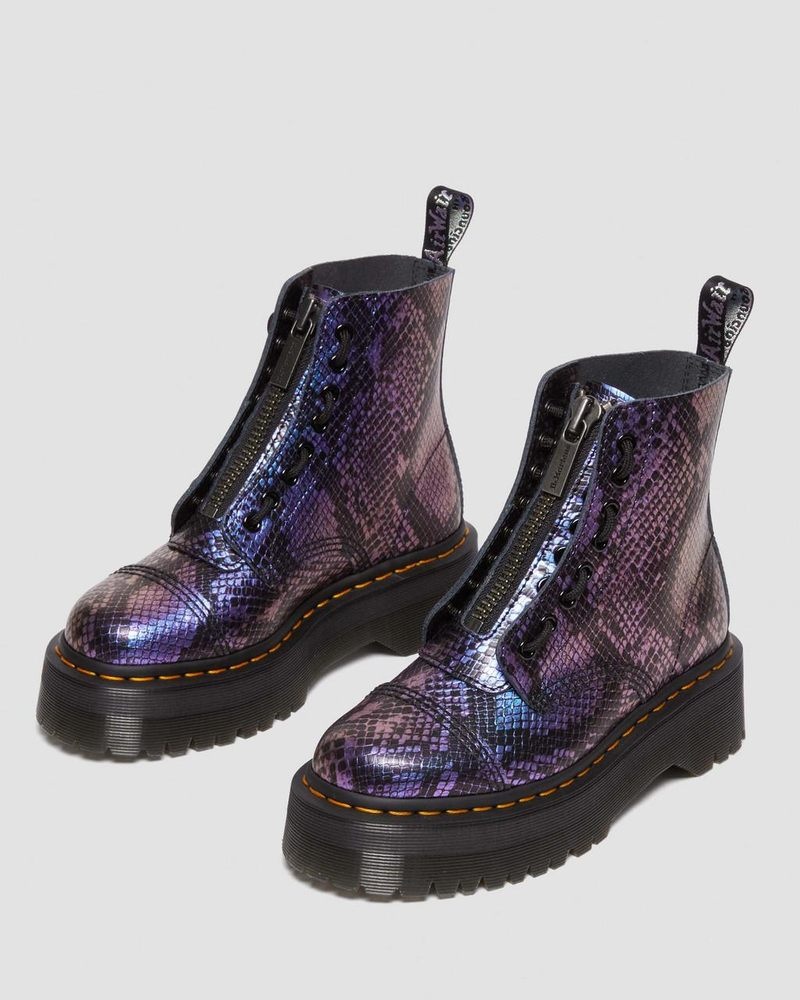 Dr Doc Martens Sinclair Snake Print Emboss Cuero Plataforma Boots (Viper Croc Emboss) Negros | ML57-O8SN