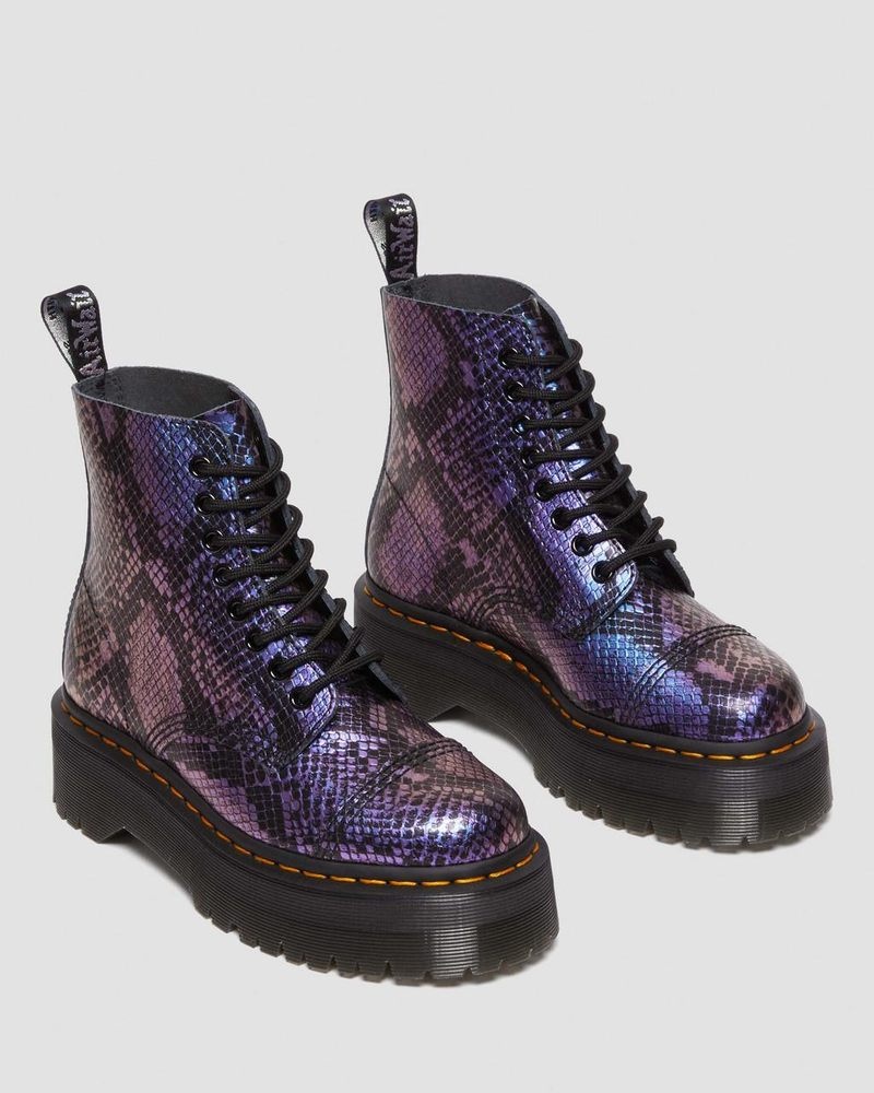 Dr Doc Martens Sinclair Snake Print Emboss Cuero Plataforma Boots (Viper Croc Emboss) Negros | ML57-O8SN