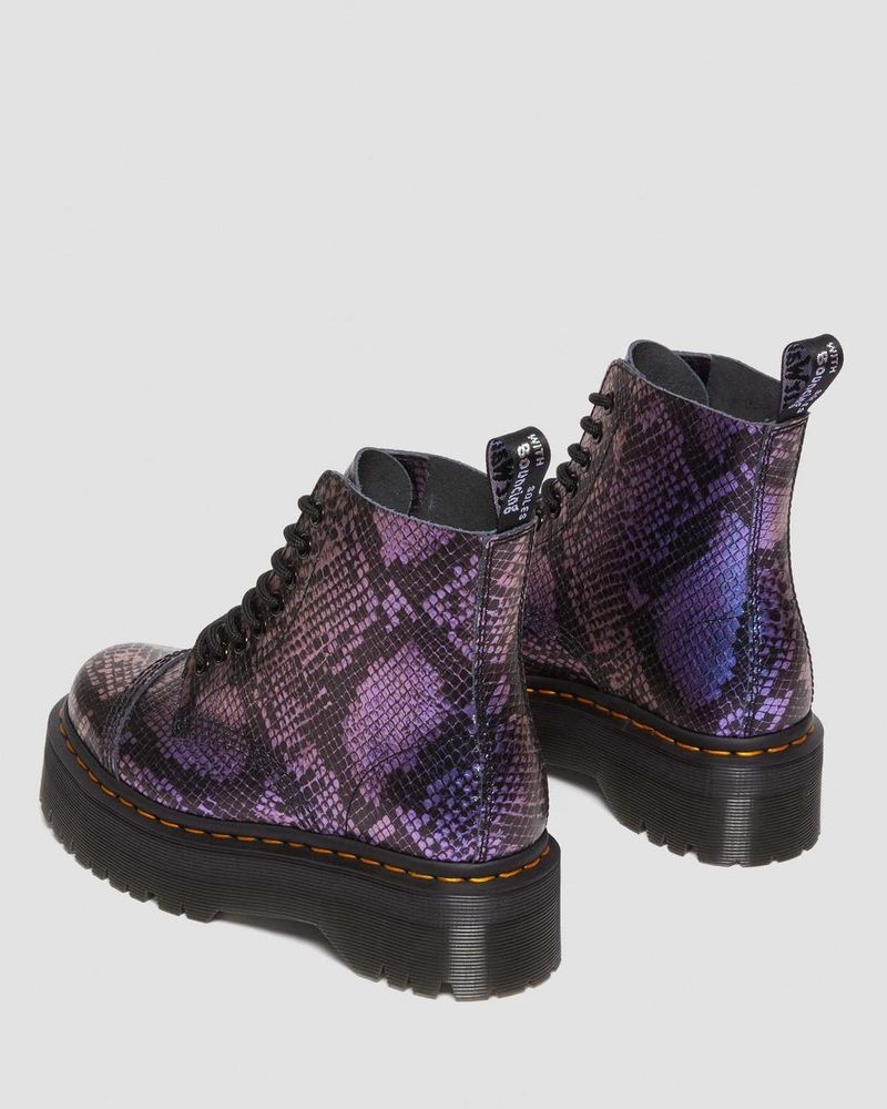 Dr Doc Martens Sinclair Snake Print Emboss Cuero Plataforma Boots (Viper Croc Emboss) Negros | ML57-O8SN