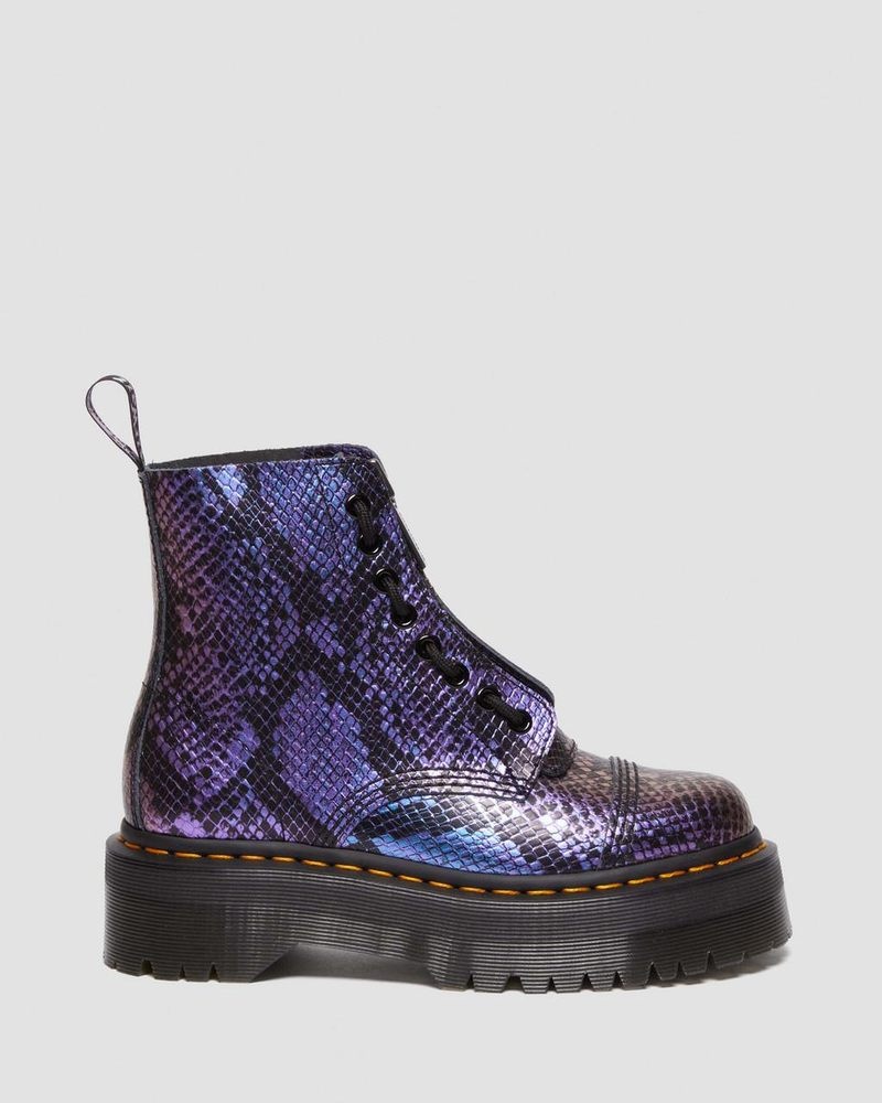 Dr Doc Martens Sinclair Snake Print Emboss Cuero Plataforma Boots (Viper Croc Emboss) Negros | ML57-O8SN