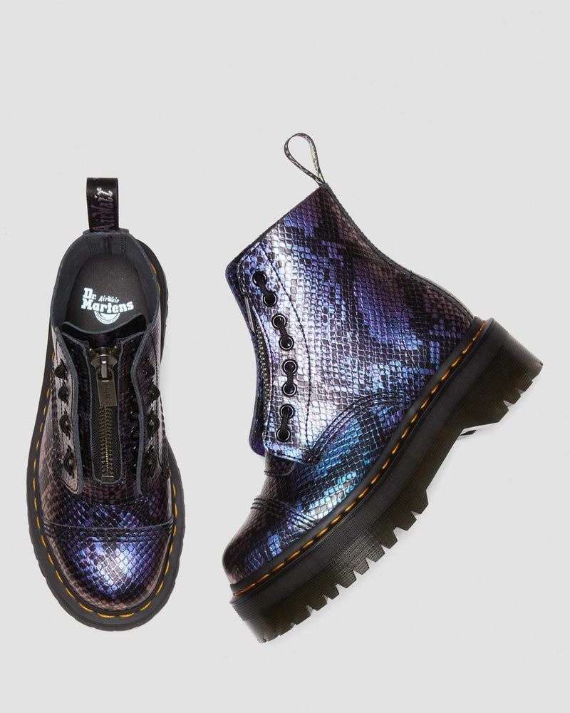 Dr Doc Martens Sinclair Snake Print Emboss Cuero Plataforma Boots (Viper Croc Emboss) Negros | ML57-O8SN