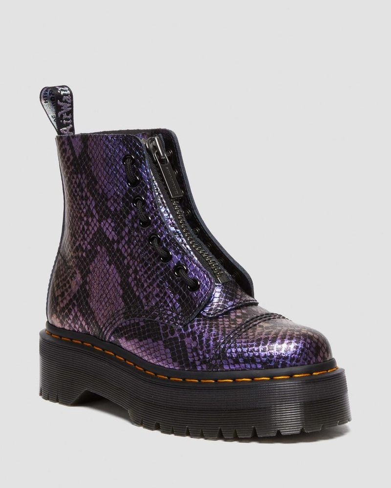 Dr Doc Martens Sinclair Snake Print Emboss Cuero Plataforma Boots (Viper Croc Emboss) Negros | ML57-O8SN