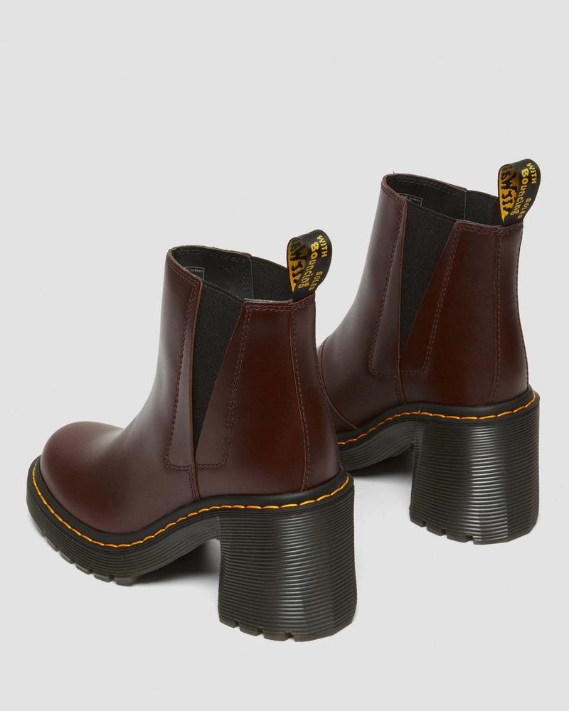 Dr Doc Martens Spence Pull Up Cuero Flared Heel Chelsea Boots Marrom Oscuro | TE13-T7TE