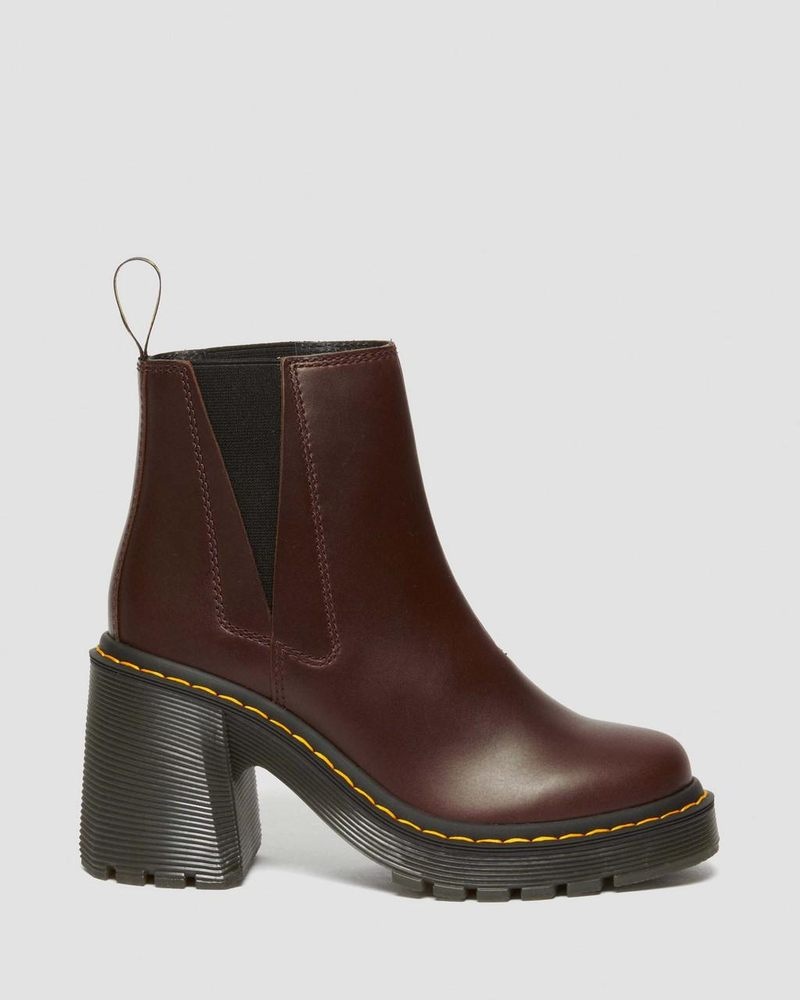 Dr Doc Martens Spence Pull Up Cuero Flared Heel Chelsea Boots Marrom Oscuro | TE13-T7TE