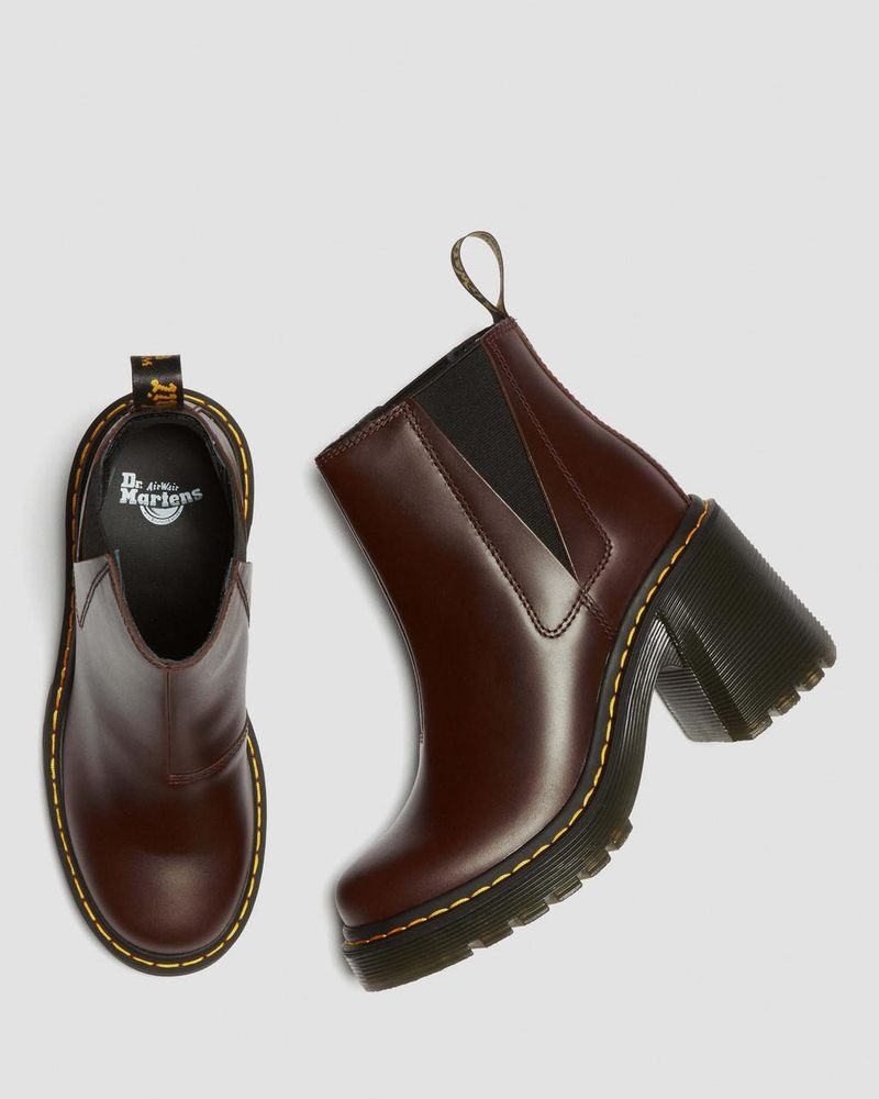 Dr Doc Martens Spence Pull Up Cuero Flared Heel Chelsea Boots Marrom Oscuro | TE13-T7TE